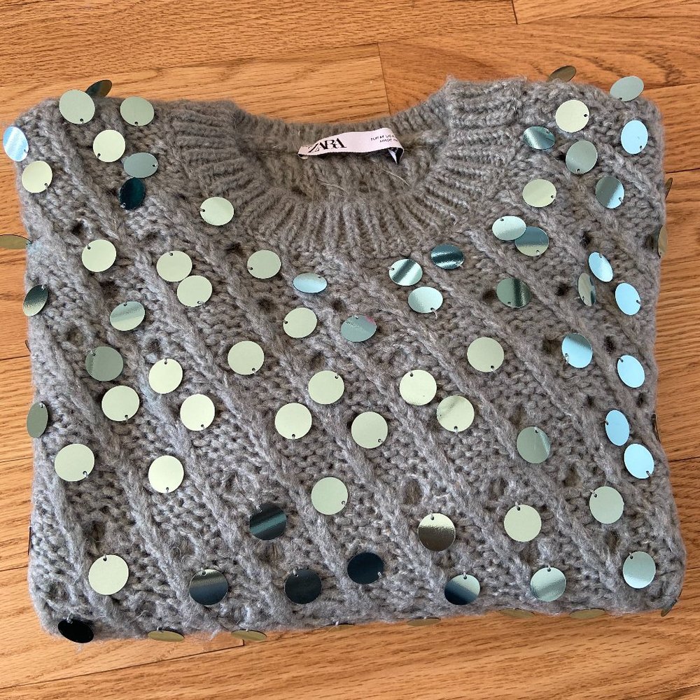 Open Knit Sweater with Sequins